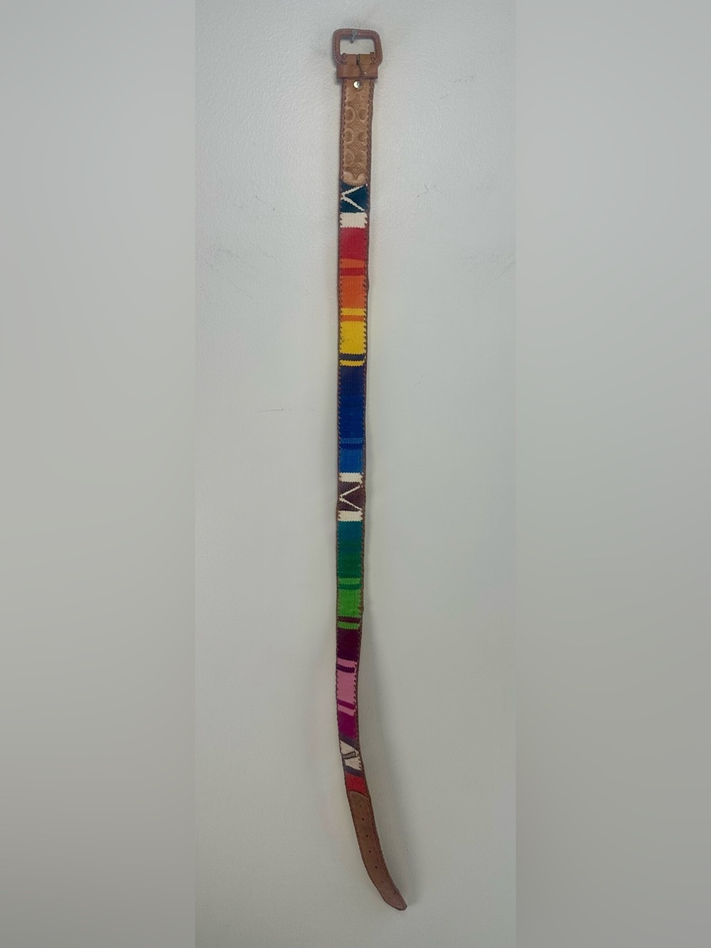 Guatemalan Tooled Handmade Multicolor Leather Belt - Rainbow Stripe 34-38”